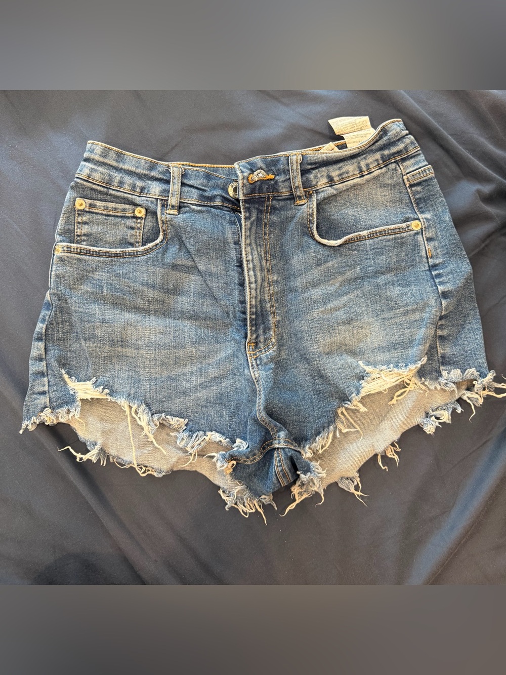 Zara Distressed High-Rise Denim Shorts - Blue Size 4 USA
